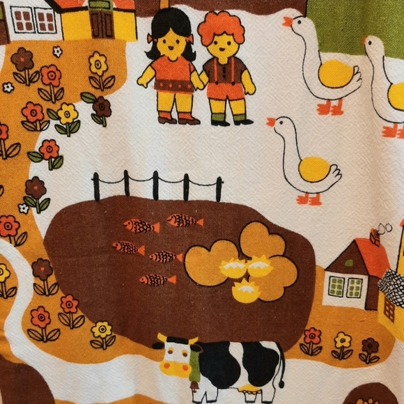 Vintage 70s Farm Scene Curtain Panel